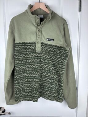 Columbia Men's Rugged Ridge Half Snap Green Patterned Fleece Pullover Large